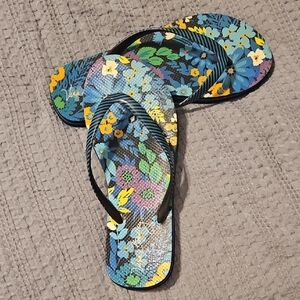 Vera Bradley Floral Flip Flops - Blue and Yellow